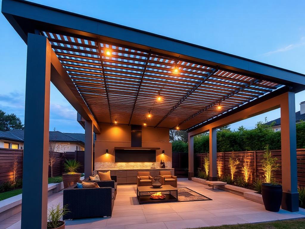 Pergolado bioclimático com iluminação
